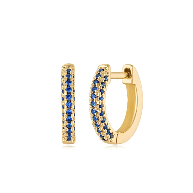 MYEARS Women Huggie Earrings Gold Hoop Ear Stud Cuff Sea Blue Diamond Cubic Zirconia Half Sleeper 14K Gold Filled Small Simple Hypoallergenic Everyday Basic Jewelry - Image 1